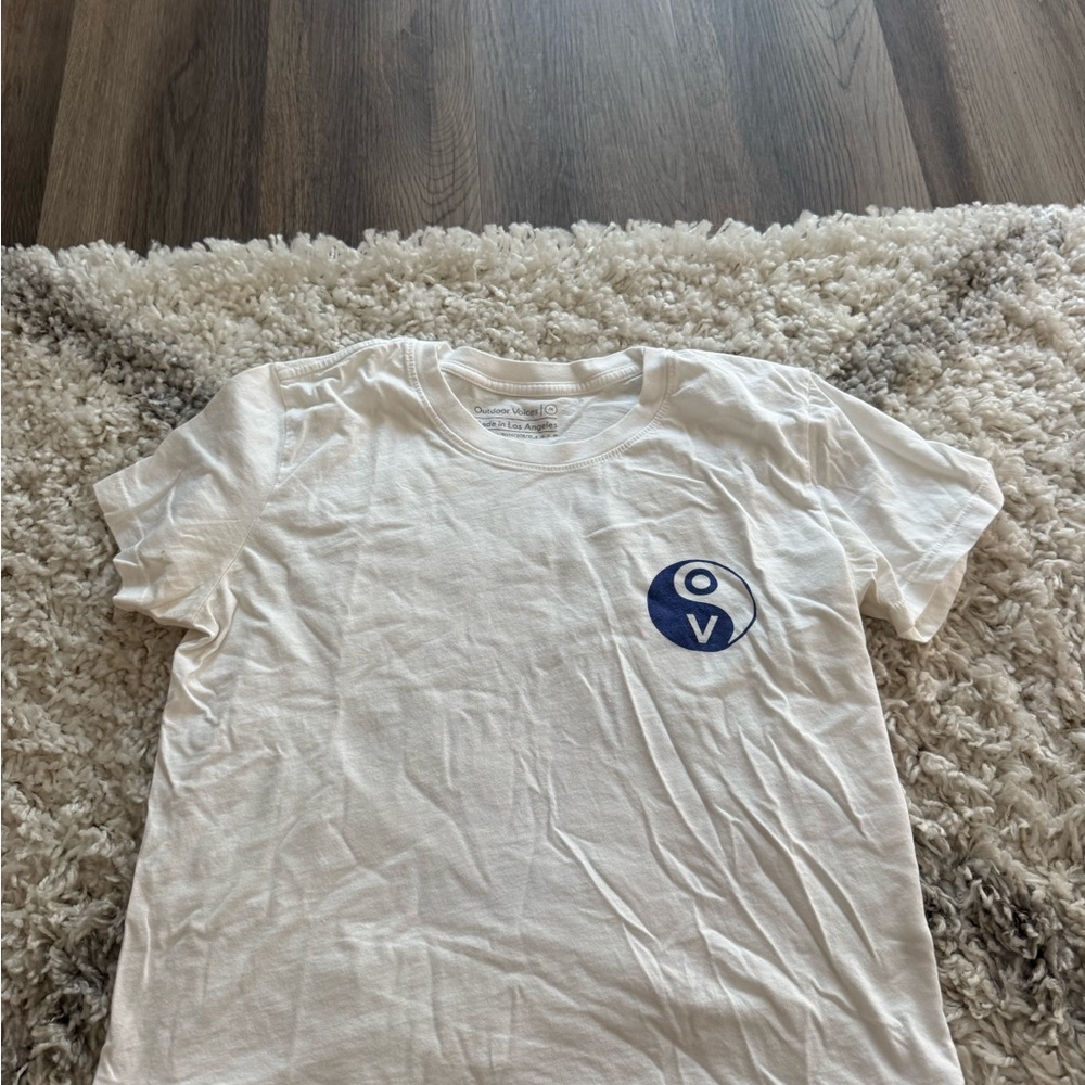 Outdoor Voices White T-Shirt with Blue Logo